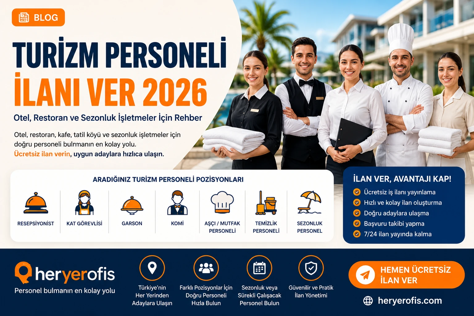 Turizm Personeli İlanı Ver 2026: Otel, Restoran ve Sezonluk İşletmeler İçin Rehber