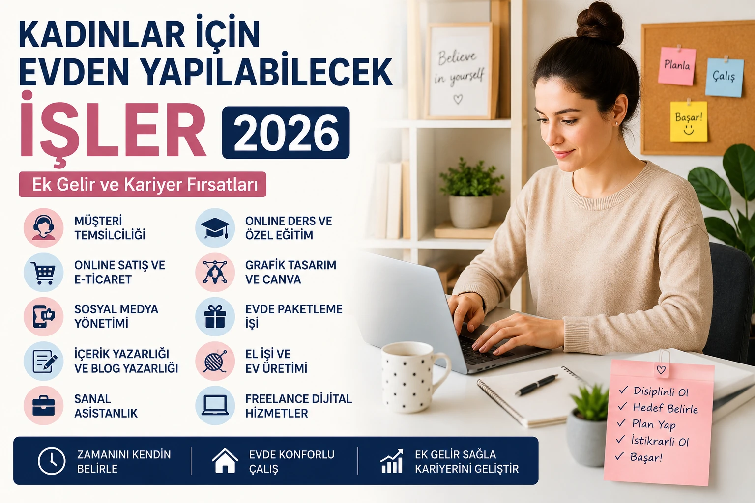 Kadınlar İçin Evden Yapılabilecek İşler 2026 | Ek Gelir ve Kariyer